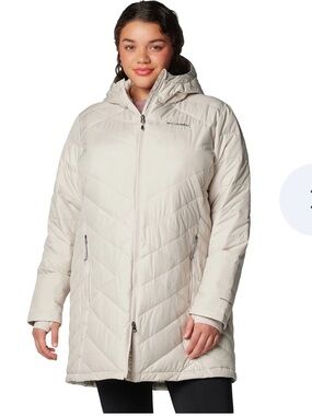 Columbia Omni Heavenly Water Resistant Long Hooded Jacket Plus SZ 3X Stone